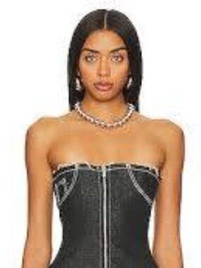 SAMI MIRO VINTAGE Curve Strapless Top In Raw Denim, NWT, Size Xsmall